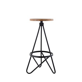 Spiroa 30" Modern Industrial Metal/wood Backless Circular Bar Stool, Natural Wood Seat, Black Frame