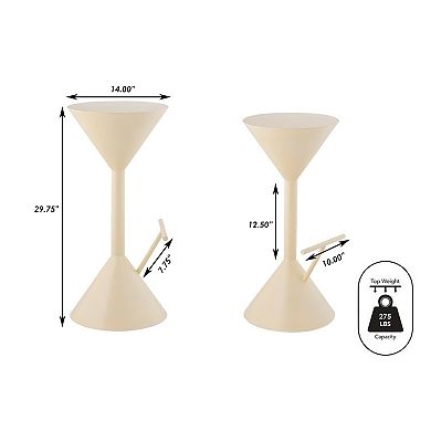 Chronos 29.75" Modern Industrial Iron Hourglass Backless Bar Stool With Foot Rest, Almond