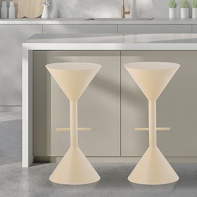 Chronos 29.75" Modern Industrial Iron Hourglass Backless Bar Stool With Foot Rest, Almond