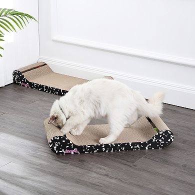 Rini 23.75" Modern Cardboard Lounge Bed Cat Scratcher With Built-in Bell Toys And Catnip