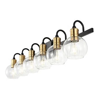Marais 44.25" 6-light Iron/glass Rustic Vintage Led Vanity Light, Black/brass Gold