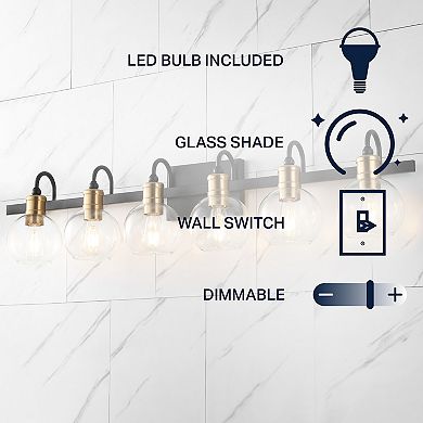 Marais 44.25" 6-light Iron/glass Rustic Vintage Led Vanity Light, Black/brass Gold