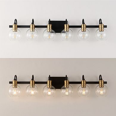 Marais 44.25" 6-light Iron/glass Rustic Vintage Led Vanity Light, Black/brass Gold