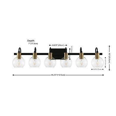 Marais 44.25" 6-light Iron/glass Rustic Vintage Led Vanity Light, Black/brass Gold