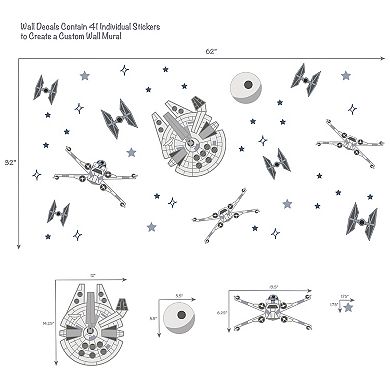 Lambs & Ivy Star Wars Squadron X-wing/tie Fighter/millennium Falcon Wall Decals