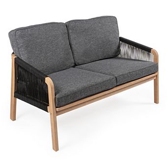 Arwen Modern Bohemian Roped Acacia Wood Outdoor Loveseat With Cushions
