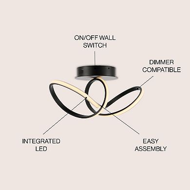 Chantelle 19.5" 1-light Modern Minimalist Aluminum Loop Integrated Led Semi Flush Mount, Nickel