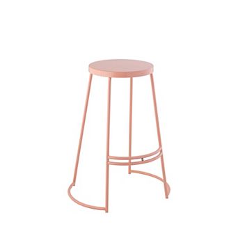 Hula 28.75" Modern Designer Iron Curved Backless Bar Stool, Pink Frame