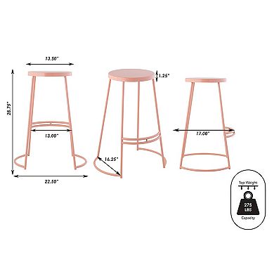 Hula 28.75" Modern Designer Iron Curved Backless Bar Stool, Pink Frame