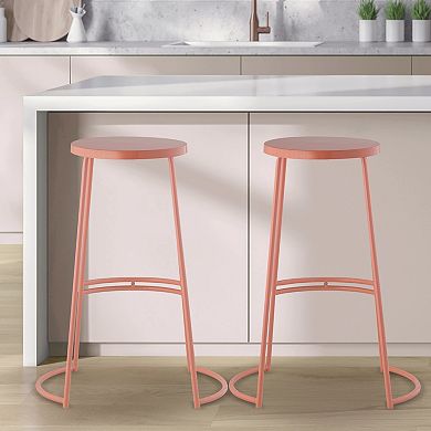 Hula 28.75" Modern Designer Iron Curved Backless Bar Stool, Pink Frame