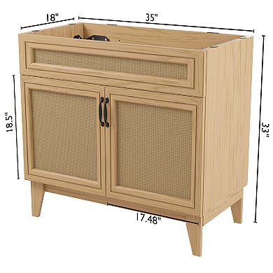 36 W X 18 D X 33h Rattan Modern Farmhouse 2-shelf Bath Vanity Cabinet Only (sink Basin Not Included)