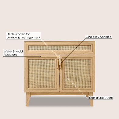 36 W X 18 D X 33h Rattan Modern Farmhouse 2-shelf Bath Vanity Cabinet Only (sink Basin Not Included)