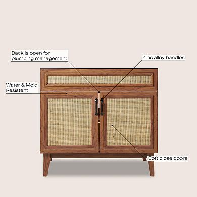 36 W X 18 D X 33h Rattan Modern Farmhouse 2-shelf Bath Vanity Cabinet Only (sink Basin Not Included)