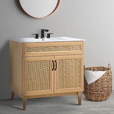 36 W X 18 D X 33h Rattan Modern Farmhouse 2-shelf Bath Vanity Cabinet Only (sink Basin Not Included)