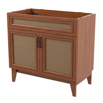 36 W X 18 D X 33h Rattan Modern Farmhouse 2-shelf Bath Vanity Cabinet Only (sink Basin Not Included)