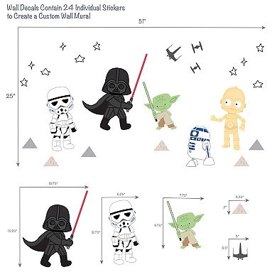Lambs & Ivy Star Wars Classic Wall Decals - Yoda, Darth Vader, R2-d2, C-3po