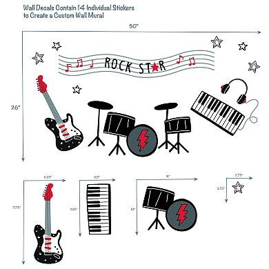 Lambs & Ivy Rock Star Musical Instruments Wall Decals/stickers - Drums/guitar