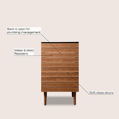 20w X 18d X 33h Thick Linear Slat 2-shelf Bath Vanity Cabinet Only (sink Basin Not Included)