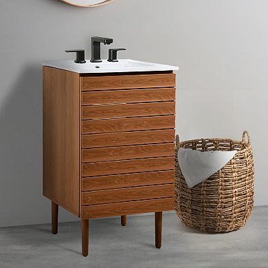 20w X 18d X 33h Thick Linear Slat 2-shelf Bath Vanity Cabinet Only (sink Basin Not Included)