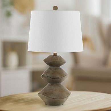 Laken 24.5" Minimalist Coastal Resin/iron 3-stack Cairn Led Table Lamp, Brown Wood Finish