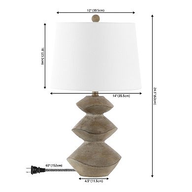 Laken 24.5" Minimalist Coastal Resin/iron 3-stack Cairn Led Table Lamp, Brown Wood Finish