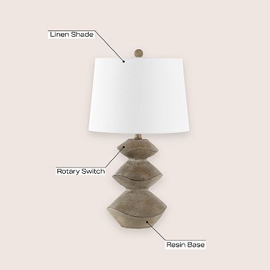 Laken 24.5" Minimalist Coastal Resin/iron 3-stack Cairn Led Table Lamp, Brown Wood Finish