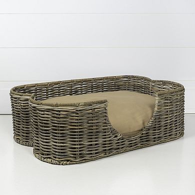 Scallop 31" X 20" Tropical Handwoven Rattan Dog Bed With Machine Washable Cushion