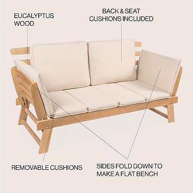 Hartley 2-seat Modern Scandinavian Folding Wood Outdoor Day Bed Sofa