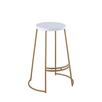 Hula 28.75" Modern Designer Iron Curved Backless Bar Stool, White Seat With Gold Frame