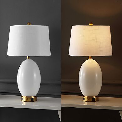 26.5" 1-outlet Style Iron/glass Led Table Lamp With Usb Charging Port, White/brass Gold