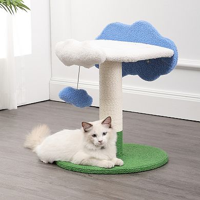 Sami 21.5" Modern Jute Cloud Cat Tree With Scratching Post, And Fuzzy Toy