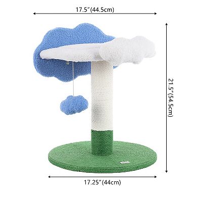 Sami 21.5" Modern Jute Cloud Cat Tree With Scratching Post, And Fuzzy Toy