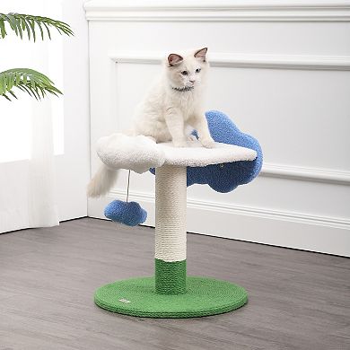 Sami 21.5" Modern Jute Cloud Cat Tree With Scratching Post, And Fuzzy Toy