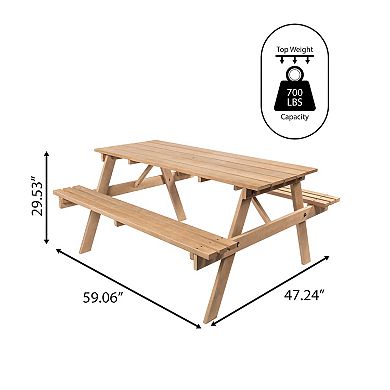 Shoreham 59" Modern Classic Outdoor Wood Picnic Table Benches With Umbrella Hole