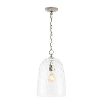 Matilda 10" 1-light Industrial Designer Iron/dimple Glass Dome Led Pendant, Nickel/clear