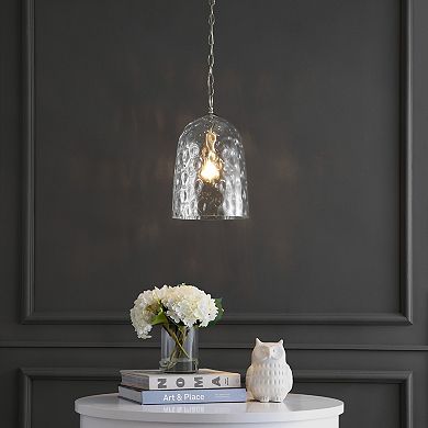Matilda 10" 1-light Industrial Designer Iron/dimple Glass Dome Led Pendant, Nickel/clear
