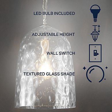 Matilda 10" 1-light Industrial Designer Iron/dimple Glass Dome Led Pendant, Nickel/clear