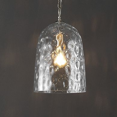 Matilda 10" 1-light Industrial Designer Iron/dimple Glass Dome Led Pendant, Nickel/clear