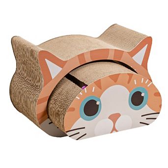 Opal 19" Modern Cardboard Happy Cat Head 2-in-1 Cat Cave Scratcher, Built-in Bell Toys And Catnip