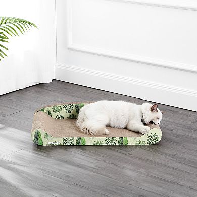 Montego 27.5" Coastal Patterned Cardboard Lounge Bed Cat Scratcher With Catnip