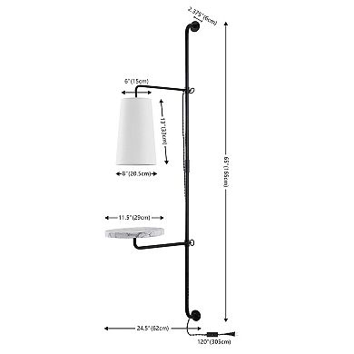 11.5" 1-light Contemporary Industrial Iron Plug-in With Adjustable White Marble Table Led Sconce