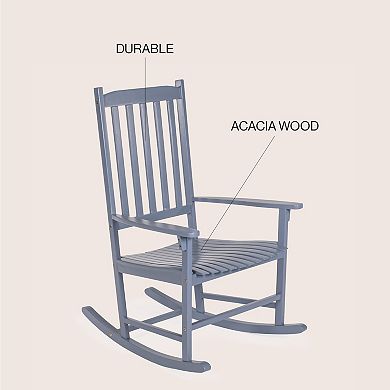 Seagrove Farmhouse Classic Slat-back 350-lbs Support Acacia Wood Outdoor Rocking Chair