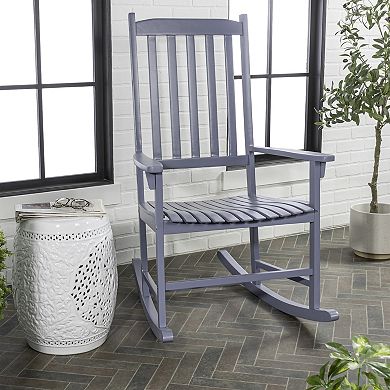 Seagrove Farmhouse Classic Slat-back 350-lbs Support Acacia Wood Outdoor Rocking Chair