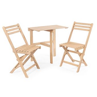 Nerja Modern Traditional 3 pc Acacia Wood Half-rectangular Outdoor Folding Bistro Set