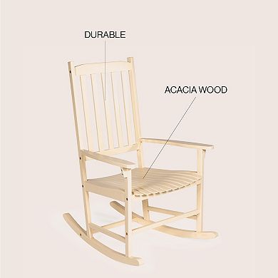Seagrove Farmhouse Classic Slat-back 350-lbs Support Acacia Wood Outdoor Rocking Chair