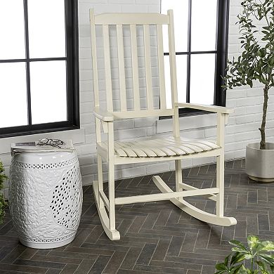 Seagrove Farmhouse Classic Slat-back 350-lbs Support Acacia Wood Outdoor Rocking Chair