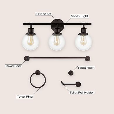 Hugo 24.5" 3-light Farmhouse Classic Vanity Light With Bathroom Hardware Accessory Set(5-piece)