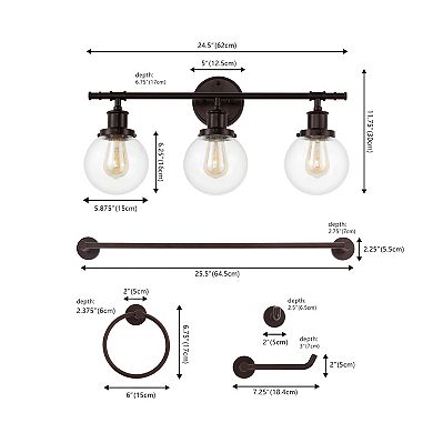 Hugo 24.5" 3-light Farmhouse Classic Vanity Light With Bathroom Hardware Accessory Set(5-piece)