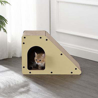 Kento 23.63" Minimalist Cardboard Angled Cat Cave Scratcher With Catnip