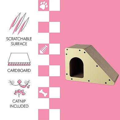 Kento 23.63" Minimalist Cardboard Angled Cat Cave Scratcher With Catnip